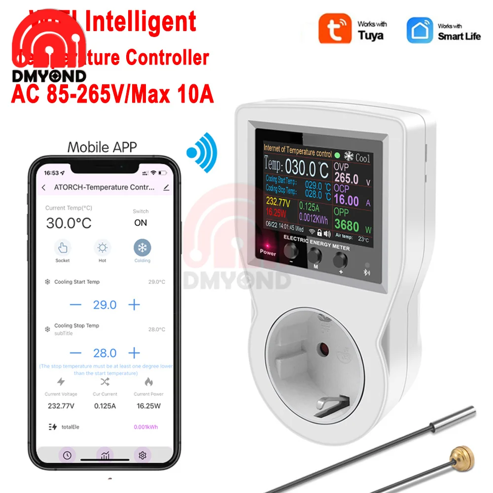 Tuya WIFI Digital Thermostat Socket Incubator Temperature Controller Outlet with Timer Switch 10A AC 220V for Heating Cooling
Tuya WIFI Digital Thermostat Socket Incubator Temperature Controller Outlet with Timer Switch 10A AC 220V for Heating Cooling