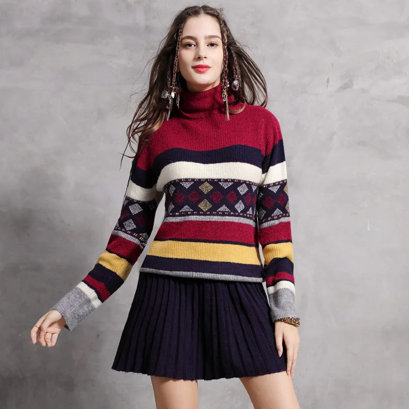 Brand 2021 winter new wool striped color matching 100 yuan knitted skirt Vintage high neck long sleeve dress
Brand 2021 winter new wool striped color matching 100 yuan knitted skirt Vintage high neck long sleeve dress