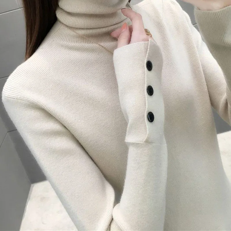 Lucyever 2022 Spring Turtleneck Sweaters Women Korean Fashion Button Sleeves Soft Knit Pullovers Woman Slim Fit Elastic Jumpers
Lucyever 2022 Spring Turtleneck Sweaters Women Korean Fashion Button Sleeves Soft Knit Pullovers Woman Slim Fit Elastic Jumpers