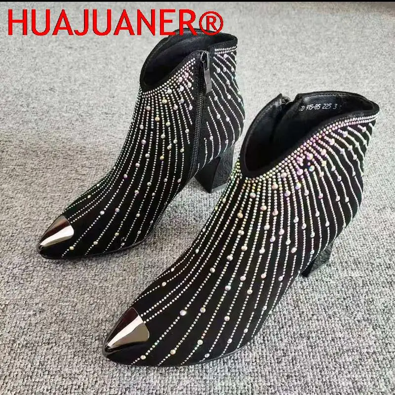 HUAJUANER New Women Rhinestone Ankle Boots,Fashion Autumn/Winter Shoes,Shine Short Botas,Side Zip,Pointed Toe,Black,Dropship
HUAJUANER New Women Rhinestone Ankle Boots,Fashion Autumn/Winter Shoes,Shine Short Botas,Side Zip,Pointed Toe,Black,Dropship