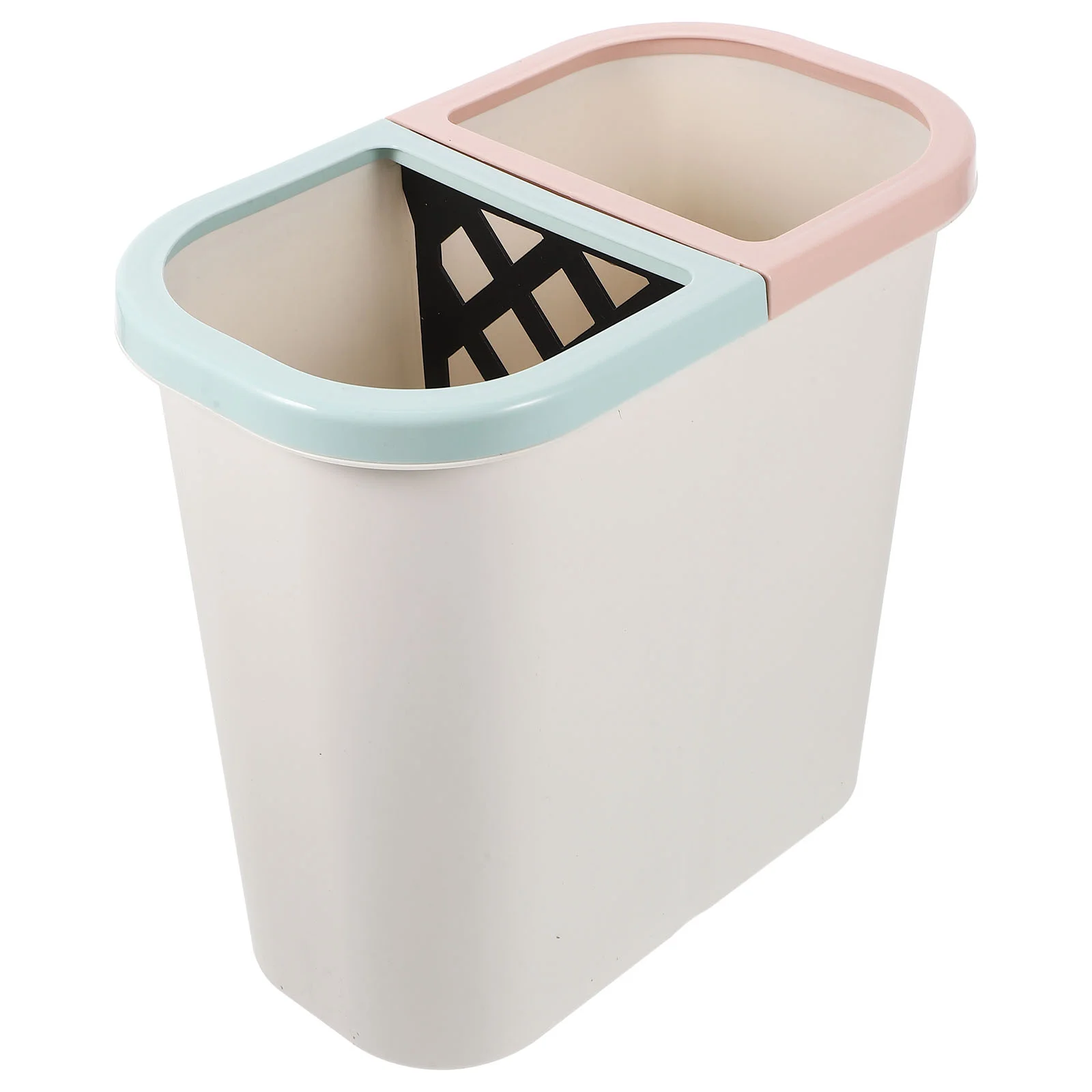 

Kitchen Trash Can Dual Bin Plastic Container Garbage Pail Office Waste Two Compartment Paper Basket Restroom
