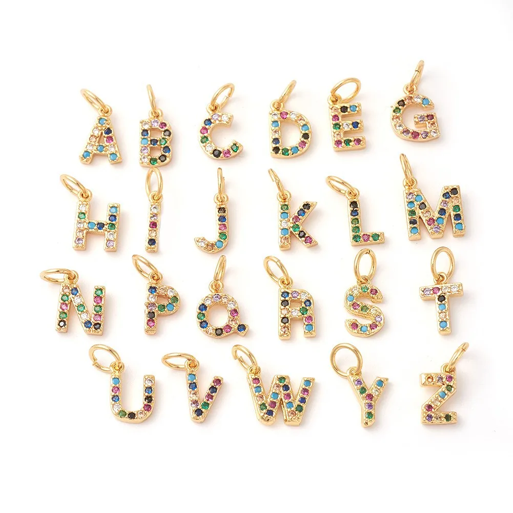 

26pcs Over-Simple Dangle EN Letters Charms Multi Colorful Zircon Delicate Made Piercing Alphabet Alloy DIY Nail Hoops Jewelry 3D