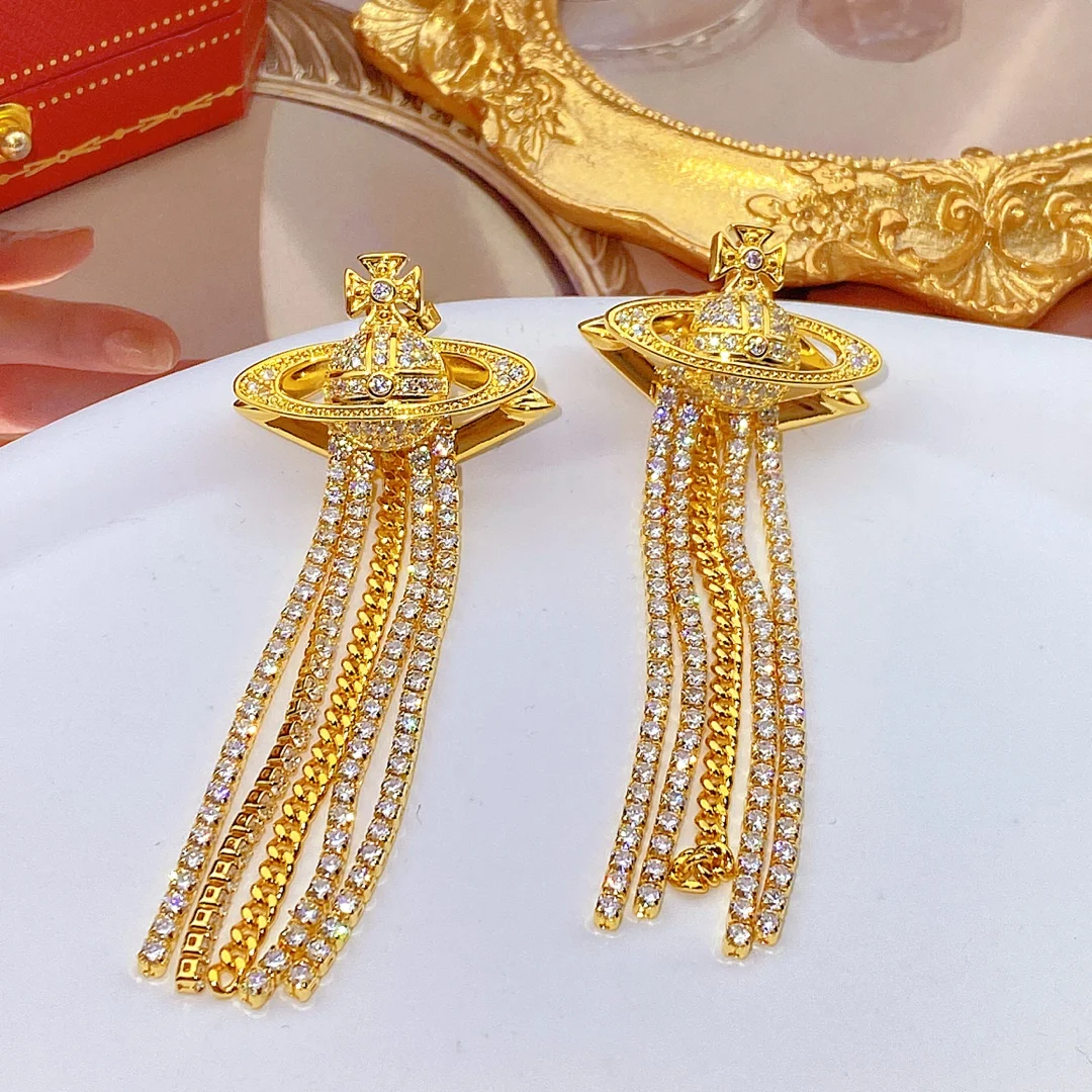 Cosmic Planet Long Tassel Stud Earrings Women's Light Luxury Full Zircon Earrings Vintage Gold Color Heavy Craftsmanship Jewel
Cosmic Planet Long Tassel Stud Earrings Women's Light Luxury Full Zircon Earrings Vintage Gold Color Heavy Craftsmanship Jewel