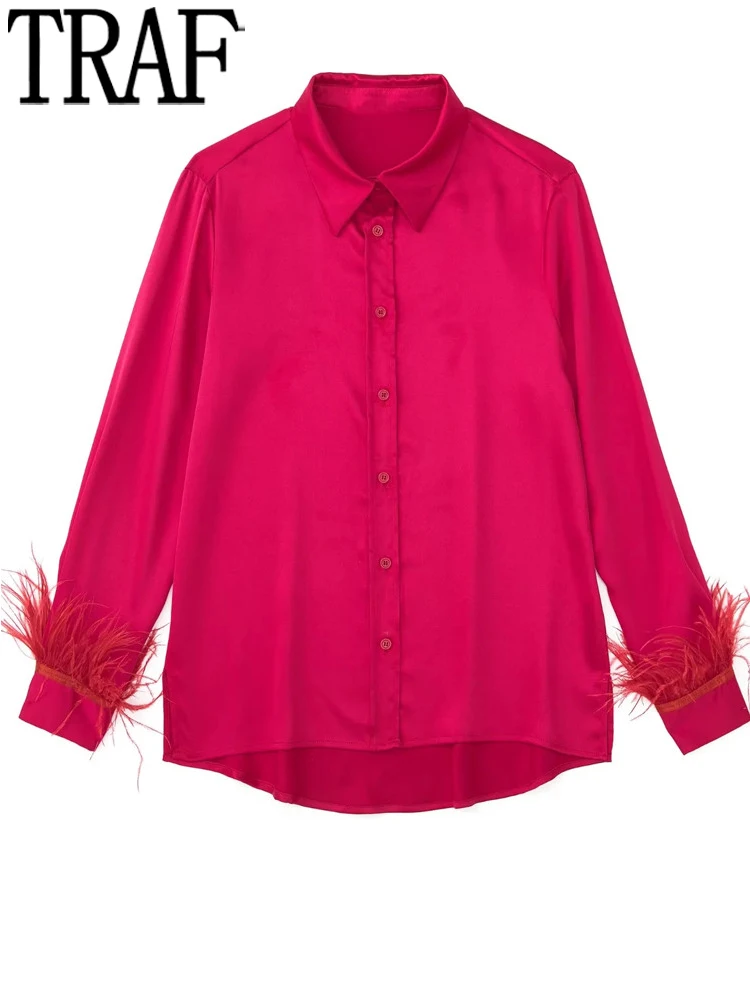 TRAF Satin Feather Top Female Long Sleeve Autumn Blouse Woman 2022 Collared Rosy Button Up Shirt Fashion Women Tops and Blouses
TRAF Satin Feather Top Female Long Sleeve Autumn Blouse Woman 2022 Collared Rosy Button Up Shirt Fashion Women Tops and Blouses