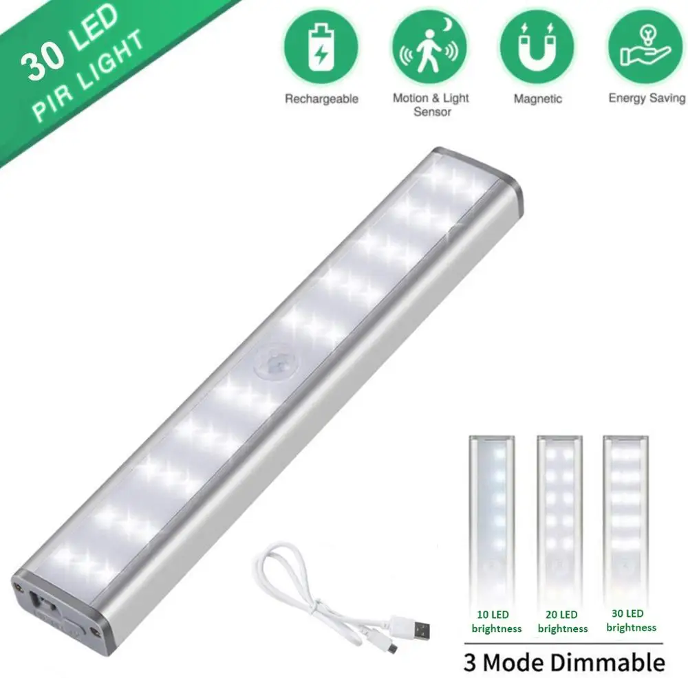 30 LED Motion Sensor Under Cabinet Light USB Rechargeable Motion Sensor Light For Kitchen Stair Hallway Cupboard Wardrobe Closet
30 LED Motion Sensor Under Cabinet Light USB Rechargeable Motion Sensor Light For Kitchen Stair Hallway Cupboard Wardrobe Closet