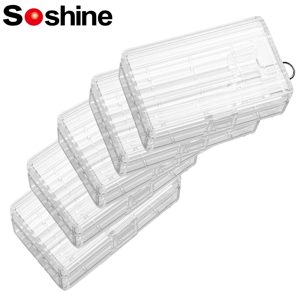 

Soshine 5PC 18650 2 Slots Battery Storage Box with Clips Hard Plastic Battery Case Protecte Container for 2 Slots 18650 Battery