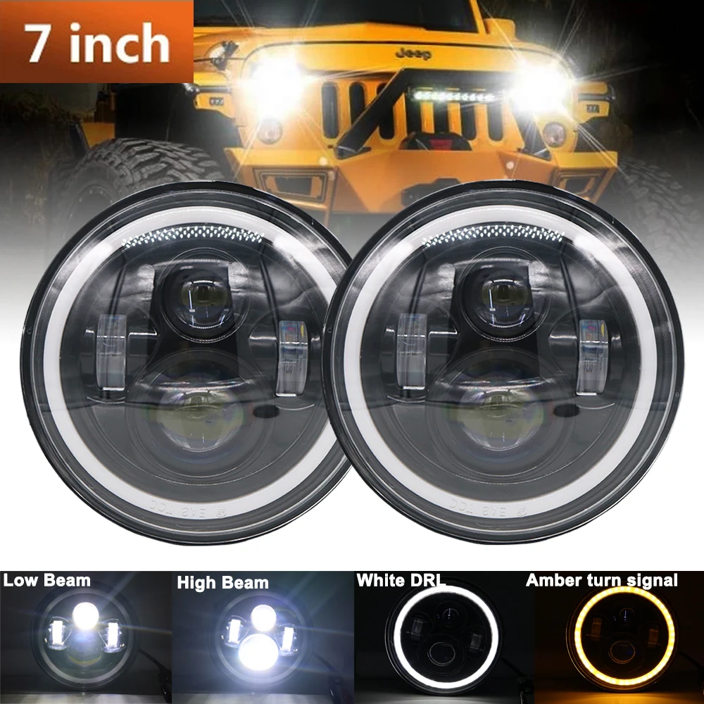 7 inch Led Headlight Hi/Lo Beam H4 Light Halo Ring Angle Eyes DRL Turn Signal For Jeep Wrangler Off Road 4x4 Motorcycle Headlamp 
7 inch Led Headlight Hi/Lo Beam H4 Light Halo Ring Angle Eyes DRL Turn Signal For Jeep Wrangler Off Road 4x4 Motorcycle Headlamp