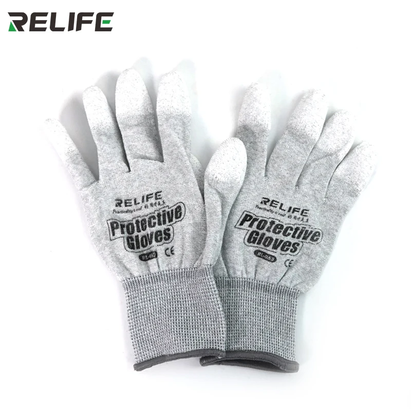 

RELIFE RL-063 Anti Static Antiskid Glove PU Coated Finger Part Clean Gloves Knitted Glove for PC Computer Phone Repair tools