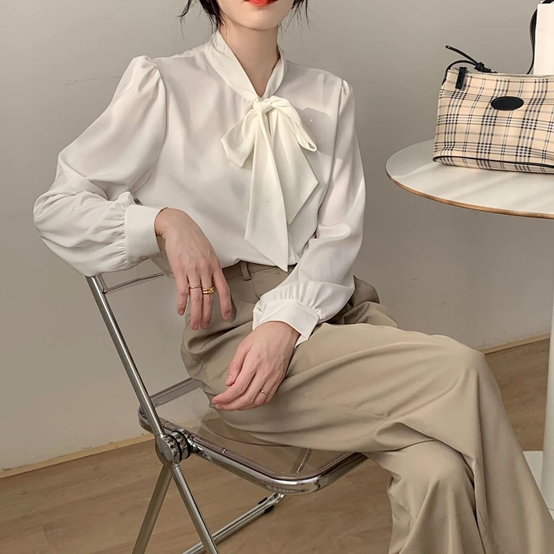 MEXZT Spring Solid Shirts Women Elegant Long Sleeve Bow Simple Chiffon Blouses Office Lady Korean Fashion Casual All Match Tops
MEXZT Spring Solid Shirts Women Elegant Long Sleeve Bow Simple Chiffon Blouses Office Lady Korean Fashion Casual All Match Tops