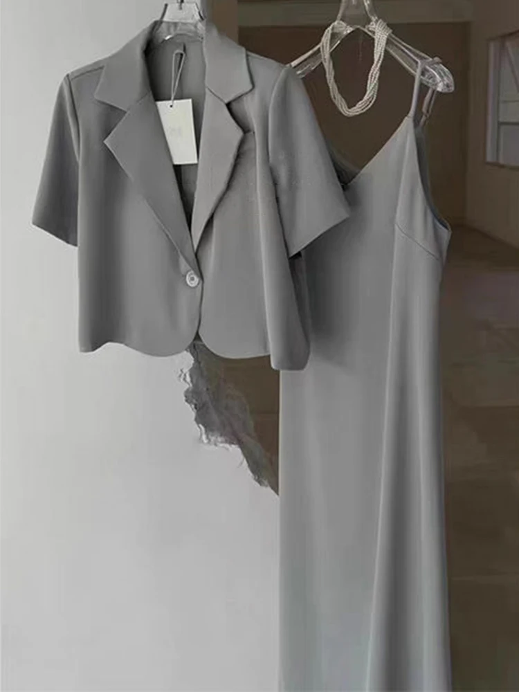 Korean 2 Piece Set Fashion Women Elegant Blazer Coat Loose Short Jacket Mini Strap Dress Ladies Chic Casual Party Dress Outfits
Korean 2 Piece Set Fashion Women Elegant Blazer Coat Loose Short Jacket Mini Strap Dress Ladies Chic Casual Party Dress Outfits