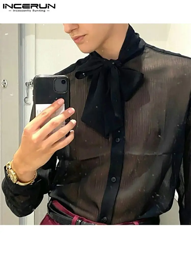 INCERUN Men Mesh Shirt Solid Color Transparent 2022 Lace Up Sexy Long Sleeve Fashion Camisas Streetwear Party Nightclub Tops 7
INCERUN Men Mesh Shirt Solid Color Transparent 2022 Lace Up Sexy Long Sleeve Fashion Camisas Streetwear Party Nightclub Tops 7