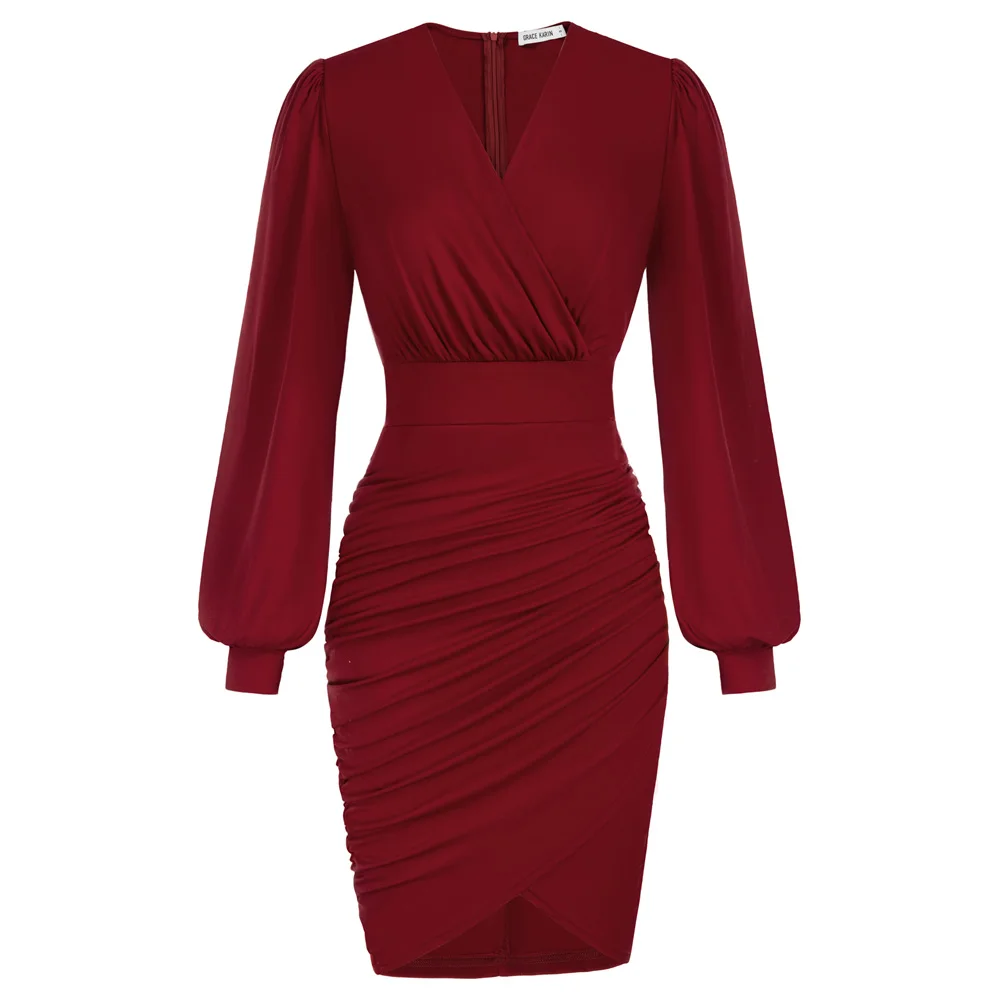 GRACE KARIN Women's Elegant Ruched Wrap Dress V Neck Long Lantern Sleeve Bodycon Cocktail Party Pencil Dresses Office Workwear
GRACE KARIN Women's Elegant Ruched Wrap Dress V Neck Long Lantern Sleeve Bodycon Cocktail Party Pencil Dresses Office Workwear