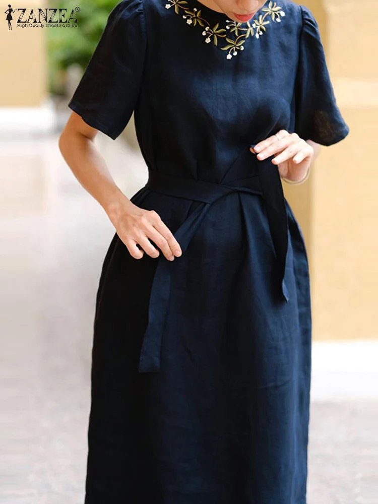 ZANZEA 2023 Summer Loose Yellow Robes Short Sleeve Tie Waist Midi Dress Elegant Casual Vestidos Embroidery Women Holiday Dress
ZANZEA 2023 Summer Loose Yellow Robes Short Sleeve Tie Waist Midi Dress Elegant Casual Vestidos Embroidery Women Holiday Dress