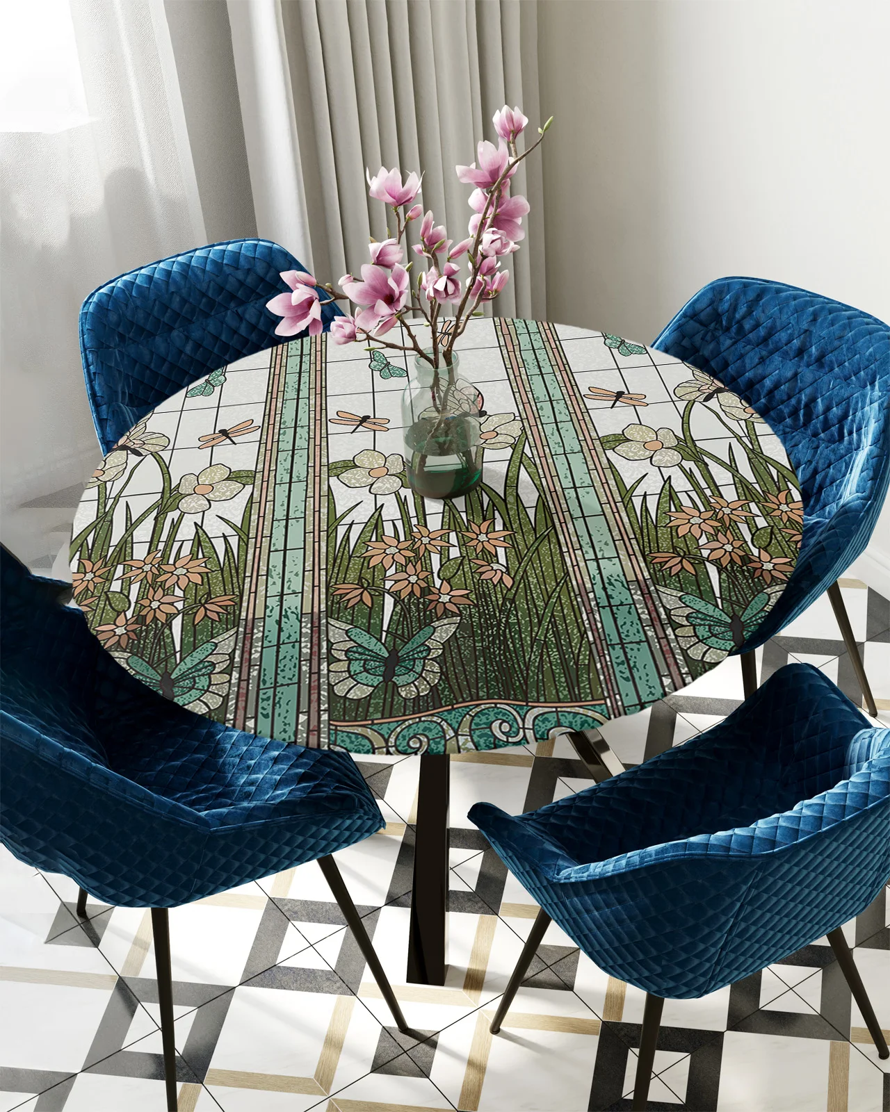 Stained Glass Butterfly Dragonfly Plant Round Rectangle Waterproof Elastic Tablecloth Home Kitchen Dining Room Table Cloth Cover
Stained Glass Butterfly Dragonfly Plant Round Rectangle Waterproof Elastic Tablecloth Home Kitchen Dining Room Table Cloth Cover