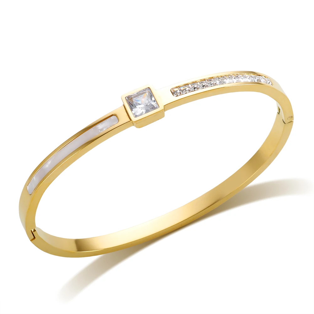 JINHUI Delicate Square Cubic Zirconia White Shell Bracelets Stainless Steel Shiny Crystals Gold Plated Bangle For Women Jewelry
JINHUI Delicate Square Cubic Zirconia White Shell Bracelets Stainless Steel Shiny Crystals Gold Plated Bangle For Women Jewelry