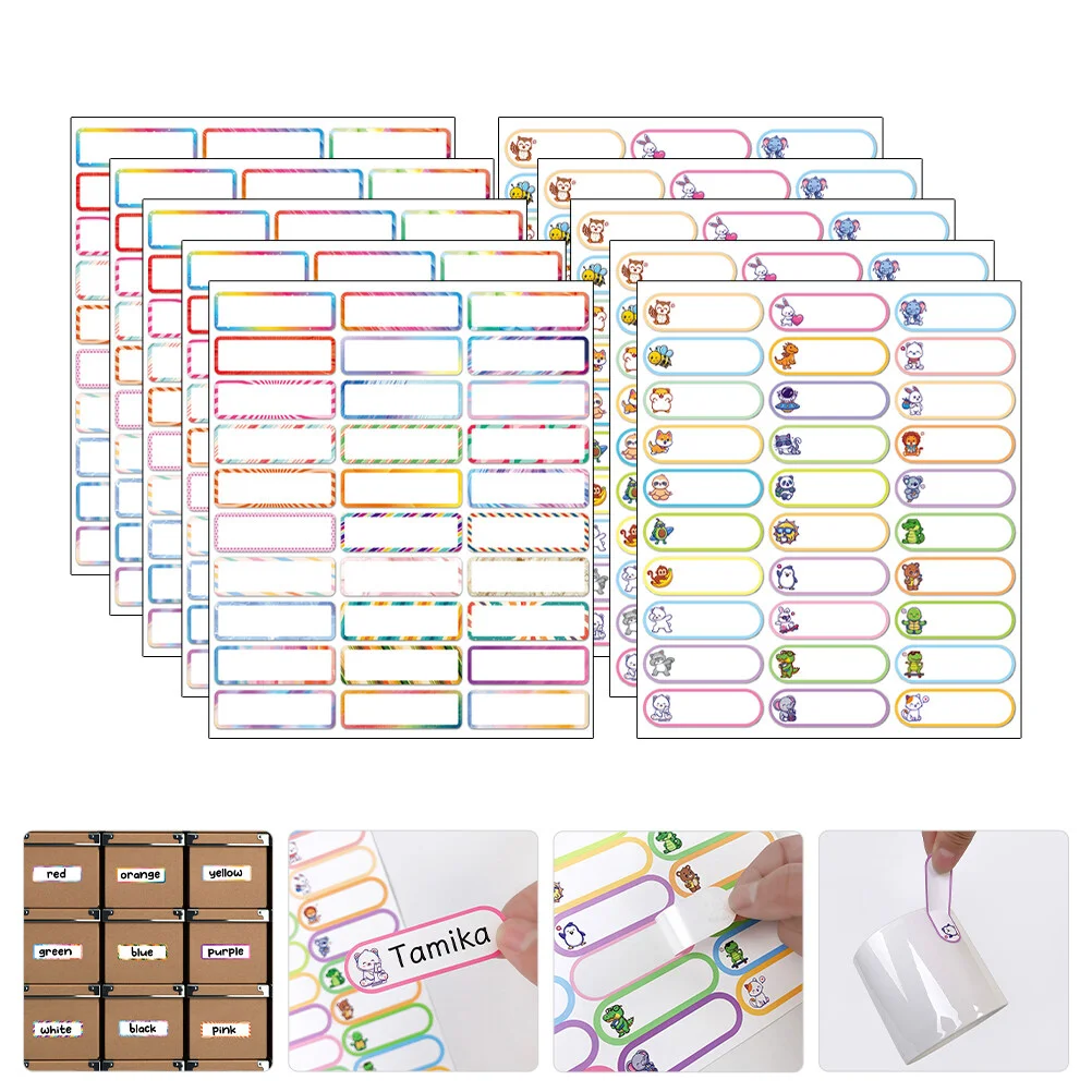 

10 Sheets Small Stickers Water Proof Name Tag Labels Students Notes Tags Clothes Self-adhesive Paper Bottle Bands Sign