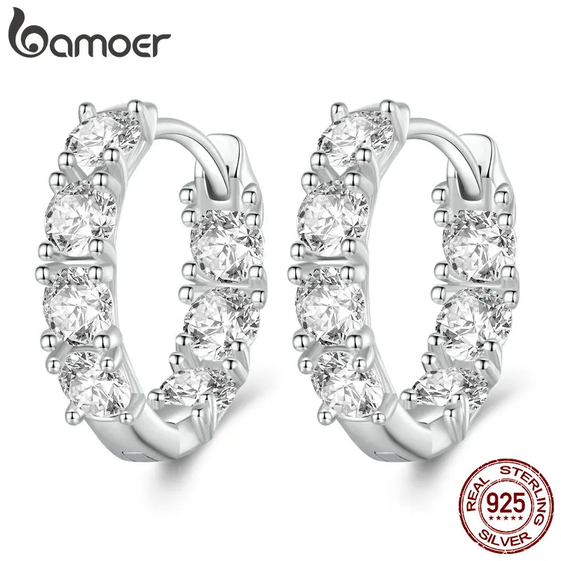 BAMOER 925 Sterling Silver Simulated Diamond Zircon Hoop Earrings for Women Luxury Fine Jewelry Wedding Brand Bridal Gift BSE734
BAMOER 925 Sterling Silver Simulated Diamond Zircon Hoop Earrings for Women Luxury Fine Jewelry Wedding Brand Bridal Gift BSE734