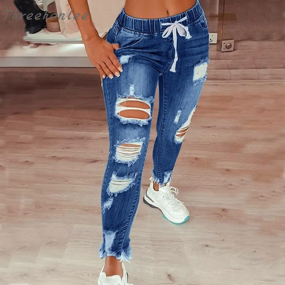 Jeans Women 2021 Drawstring High Waist Stretch Ripped Hole Jeans Fashion Denim Full Length Pencil Pants Skinny Jean Trousers
Jeans Women 2021 Drawstring High Waist Stretch Ripped Hole Jeans Fashion Denim Full Length Pencil Pants Skinny Jean Trousers