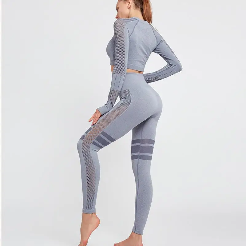 Women Sportwear Three-Bar Yoga Pants Set Fingerless Long Sleeve Gym Clothes Seamless Knitted Mesh Leggings Workout Set Gym Sets
Women Sportwear Three-Bar Yoga Pants Set Fingerless Long Sleeve Gym Clothes Seamless Knitted Mesh Leggings Workout Set Gym Sets
