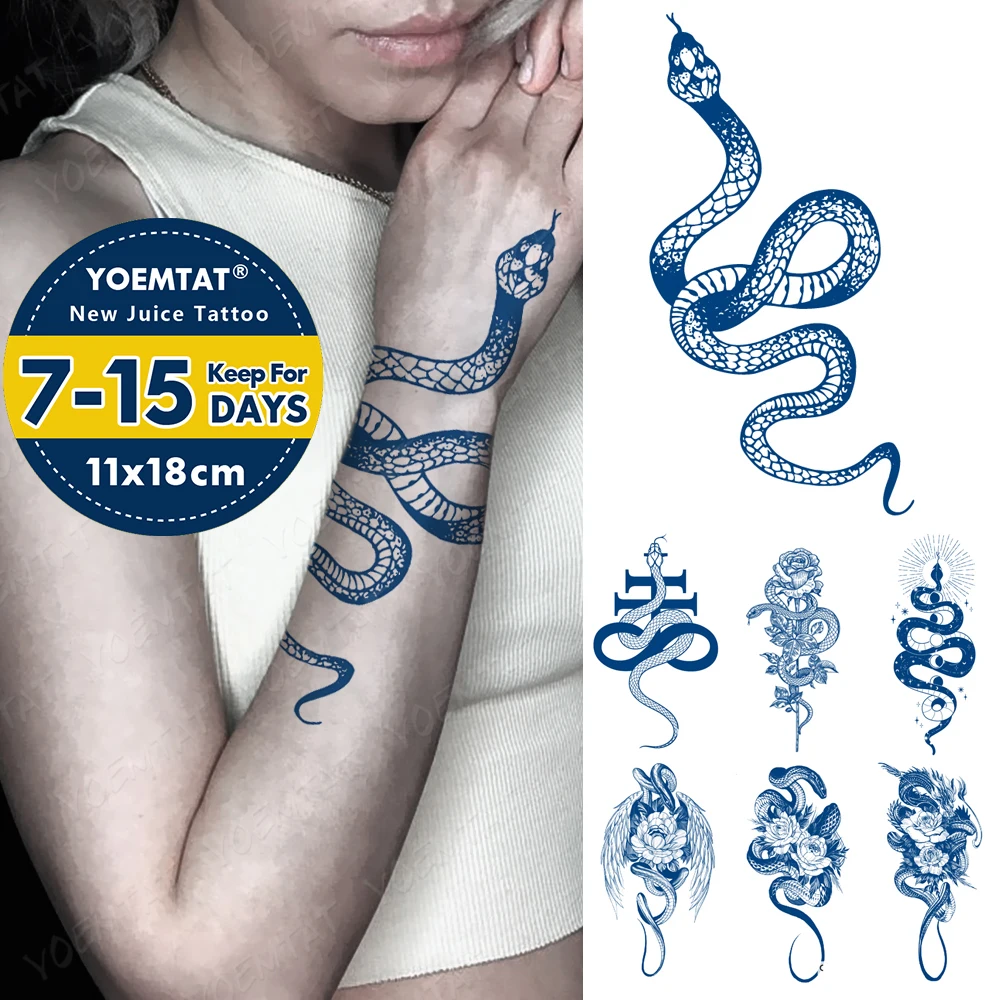 

Semi-Permanent Waterproof Temporary Tattoo Stickers Dragon Snake Genipin Herbal Juice Lasting Ink Fake Wrap Around Arm Tatoo
