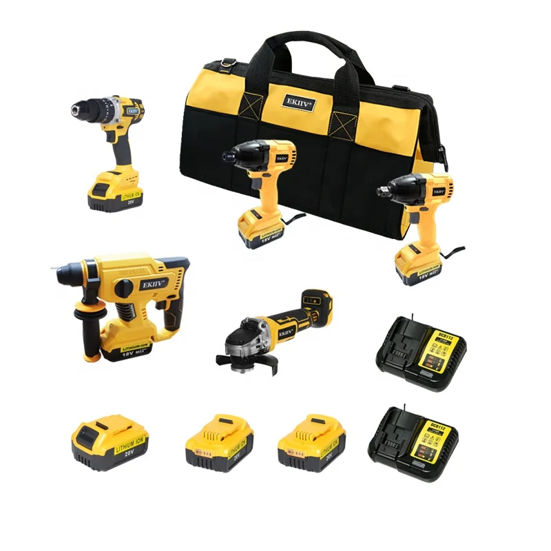 Wholesale 18V Brushless Drill Set 5 in 1 Battery Power Cordless Tools Combo Set with Same Battery Kit Combo with Dewalts Socket
Wholesale 18V Brushless Drill Set 5 in 1 Battery Power Cordless Tools Combo Set with Same Battery Kit Combo with Dewalts Socket
