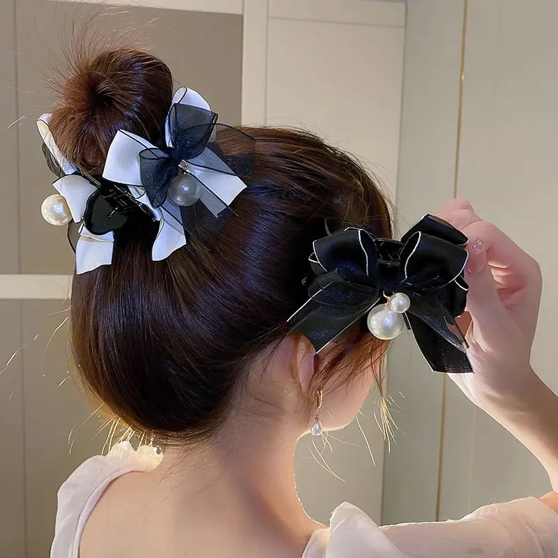 Large Bow Hair Claws Elegant Mesh Pearl Hair Claws Black and White Shark Clip Hair Clip Headwear Hair Accessories for Women
Large Bow Hair Claws Elegant Mesh Pearl Hair Claws Black and White Shark Clip Hair Clip Headwear Hair Accessories for Women