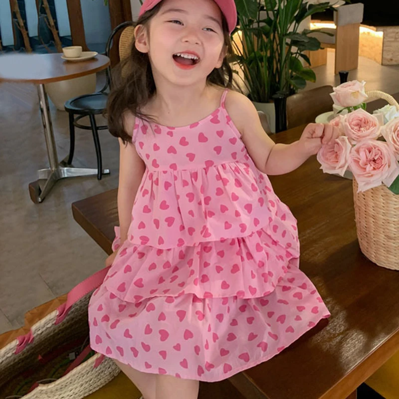 Casual Love Heart Children's Sweet Cake Dress Cute Sweet Girl Summer Fashion Street Wear Strappy Dresses 3-7 Years Clothing
Casual Love Heart Children's Sweet Cake Dress Cute Sweet Girl Summer Fashion Street Wear Strappy Dresses 3-7 Years Clothing