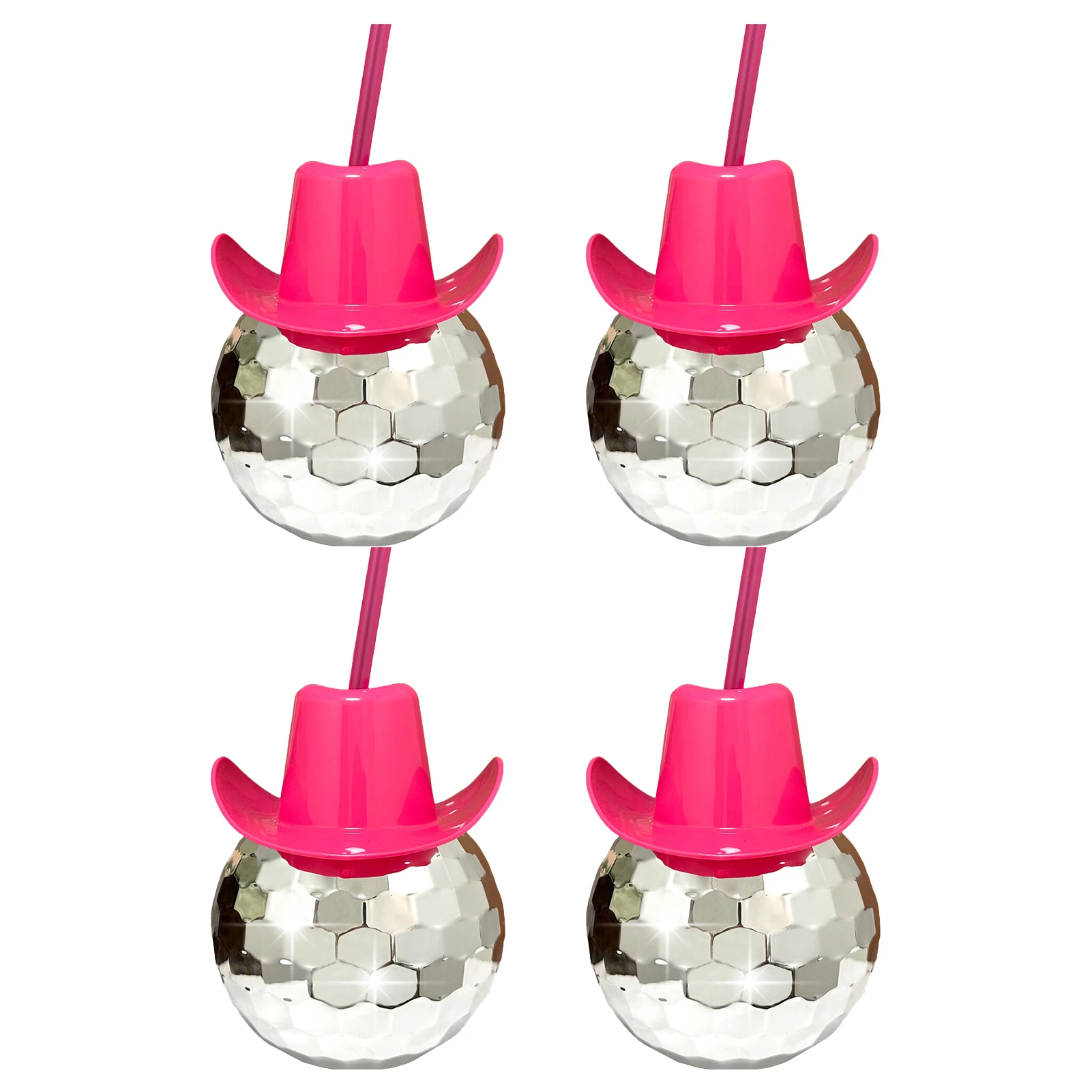 

4pcs Hat Cups Party Supplies Birthday Wine Pink Cowgirl 70s With Straws Cowboy Western Electroplating Mirror Dance Disco Ball