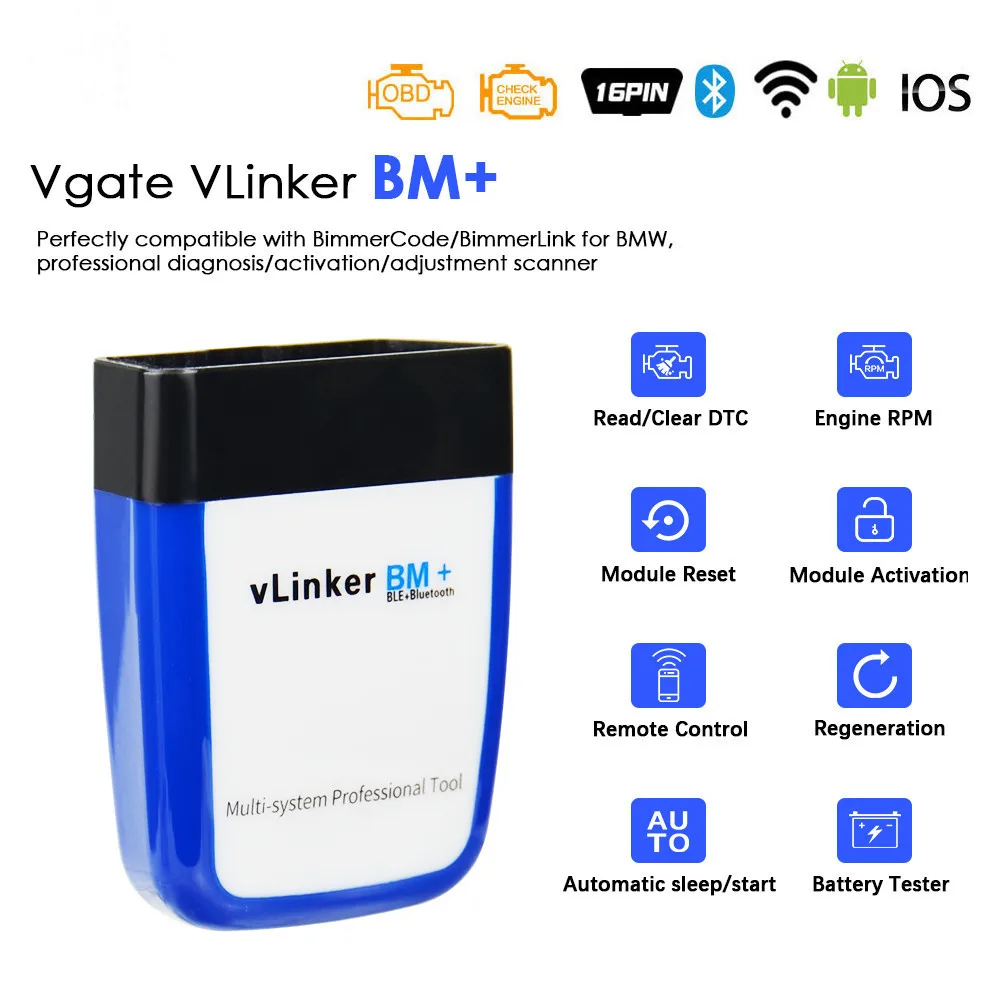 Автомобильный диагностический сканер Vgate vLinker BM + OBD 2, Bluetooth 4,0, Wi-Fi 
Автомобильный диагностический сканер Vgate vLinker BM + OBD 2, Bluetooth 4,0, Wi-Fi