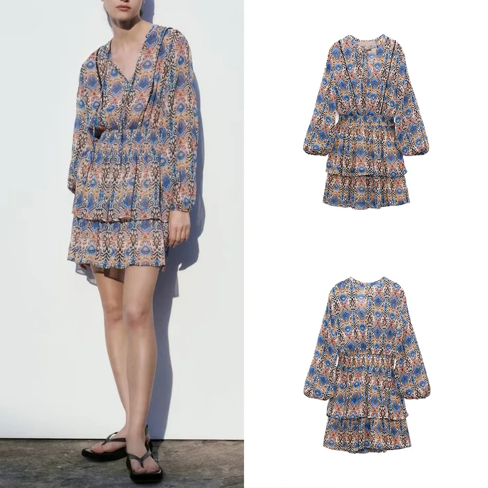 PB&ZA spring new women's fashion round neck bow decoration temperament waist-skimming printed mini dress 1165061
PB&ZA spring new women's fashion round neck bow decoration temperament waist-skimming printed mini dress 1165061