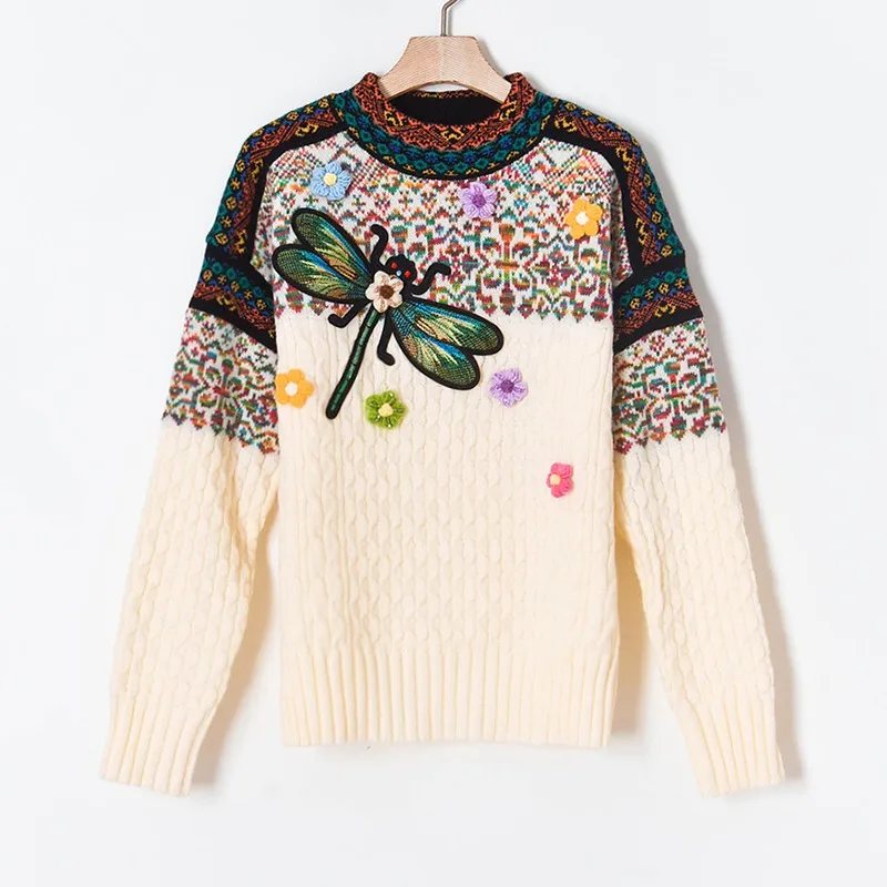 Women Sweaters and Pullovers Vintage Jumper Cartoon Dragonfly Embroidery Knitted Tops Long Sleeve Jersey Fashion Korean Clothes
Women Sweaters and Pullovers Vintage Jumper Cartoon Dragonfly Embroidery Knitted Tops Long Sleeve Jersey Fashion Korean Clothes