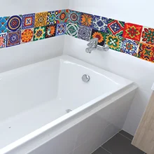 24 Sheets Floor Tiles Wall Stickers Kitchen Retro Decor Peel Trim Bathroom Backsplash Waterproof Mexican