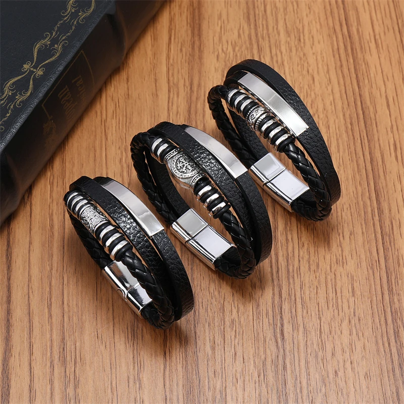 Vintage Totem Men's Leather Bracelet Multi layer Woven Leather Magnet Buckle Alloy Bracelet Fashion Casual Jewelry Bracelet Gift
Vintage Totem Men's Leather Bracelet Multi layer Woven Leather Magnet Buckle Alloy Bracelet Fashion Casual Jewelry Bracelet Gift