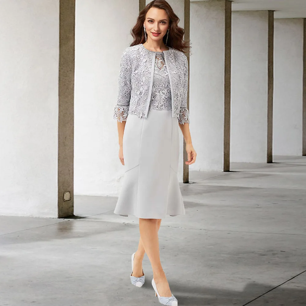 Grey Mother of the Bride Dresses 2022 Short Sleeves Lace Wedding Guest Gowns With Jacket Elegant Dress Women For Wedding Party
Grey Mother of the Bride Dresses 2022 Short Sleeves Lace Wedding Guest Gowns With Jacket Elegant Dress Women For Wedding Party