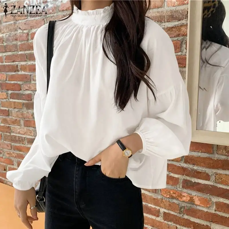 Ruffles Female Loose Work OL Blusas Elegant Fashion Holiday Retro Tops ZANZEA Spring Women Puff Sleeve Stand Collar Solid Blouse
Ruffles Female Loose Work OL Blusas Elegant Fashion Holiday Retro Tops ZANZEA Spring Women Puff Sleeve Stand Collar Solid Blouse