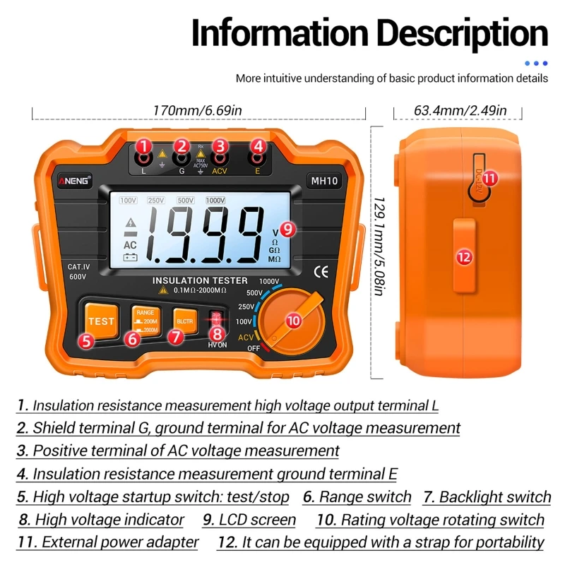 LCD Display Digital Megohmmeter Insulation Resistance Tester Megohm Meter with High Voltage Indicator for Industry Use
LCD Display Digital Megohmmeter Insulation Resistance Tester Megohm Meter with High Voltage Indicator for Industry Use