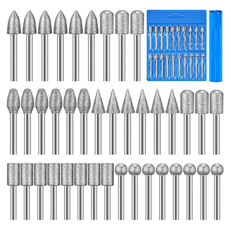 40 Pieces Diamond Burr Bits Stone Carving Set For Dremel Rotary Tool With 1/8 Inch Shank For Polishing Engraving Stone
40 Pieces Diamond Burr Bits Stone Carving Set For Dremel Rotary Tool With 1/8 Inch Shank For Polishing Engraving Stone