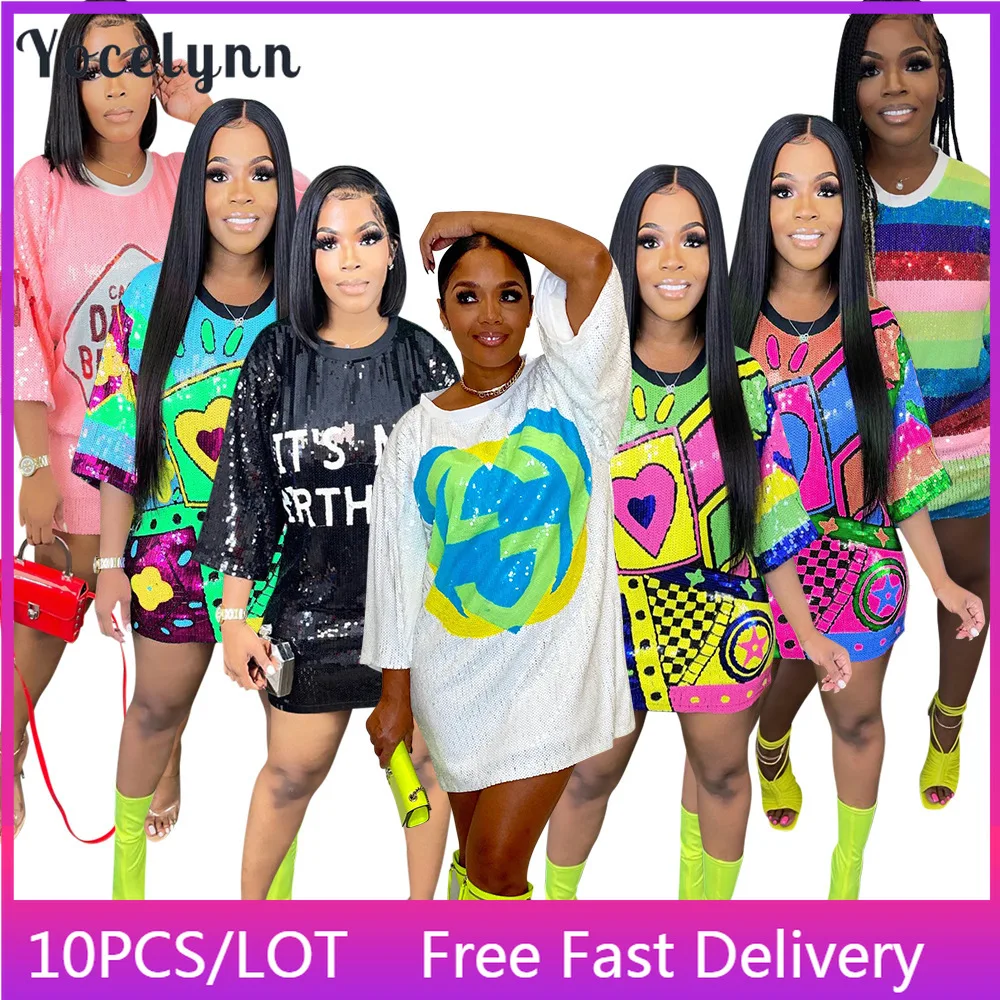10PCS Wholesale Items In Bulk Women Sexy Glitter Sequin Shirts Dress Letter Graphic Print Half Sleeve Party Club Short Dress Y2k
10PCS Wholesale Items In Bulk Women Sexy Glitter Sequin Shirts Dress Letter Graphic Print Half Sleeve Party Club Short Dress Y2k