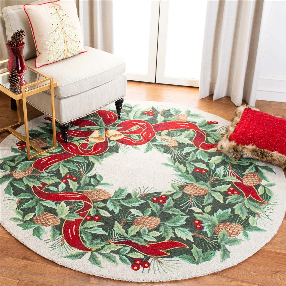 

CLOOCL Christmas Round Carpets Vintage Wreath Beige 3D Printed Flannel Carpet For Living Bed Room Area Rugs Xmas Home Decor