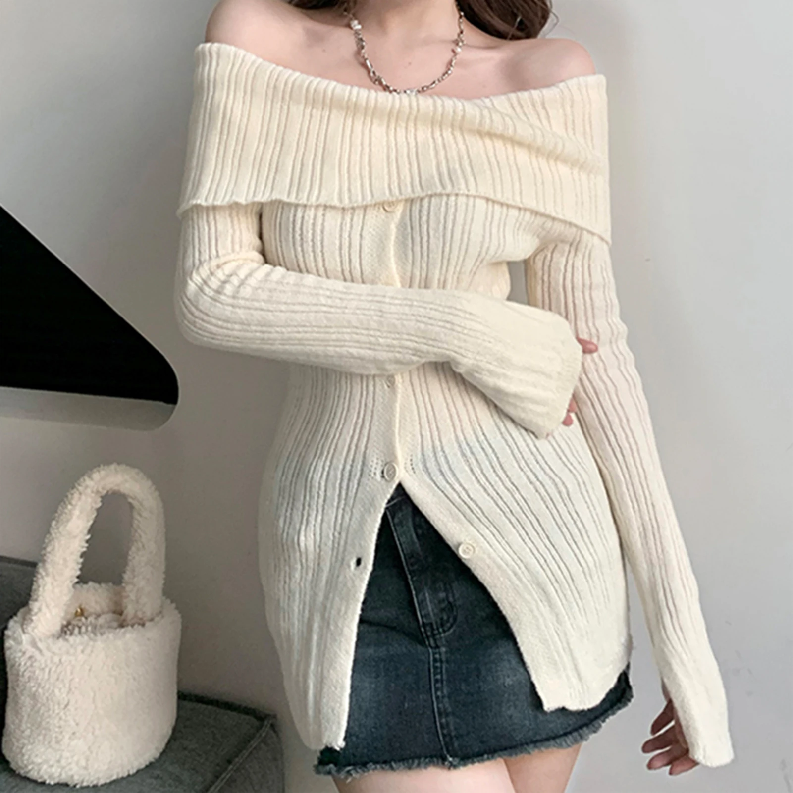Fashion Long Sleeve Knitwear Off-shoulder Casual Pullovers Solid Color Elegant Single Breasting Sexy Slim Fit for Shopping Party
Fashion Long Sleeve Knitwear Off-shoulder Casual Pullovers Solid Color Elegant Single Breasting Sexy Slim Fit for Shopping Party