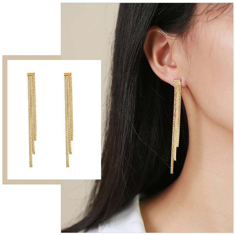 Women Long Tassel Earrings for Party, Gold Tone Solid Metal Chain Dangle Earrings, Elegant Fashion Girls Lady Ear Clips Jewelry
Women Long Tassel Earrings for Party, Gold Tone Solid Metal Chain Dangle Earrings, Elegant Fashion Girls Lady Ear Clips Jewelry