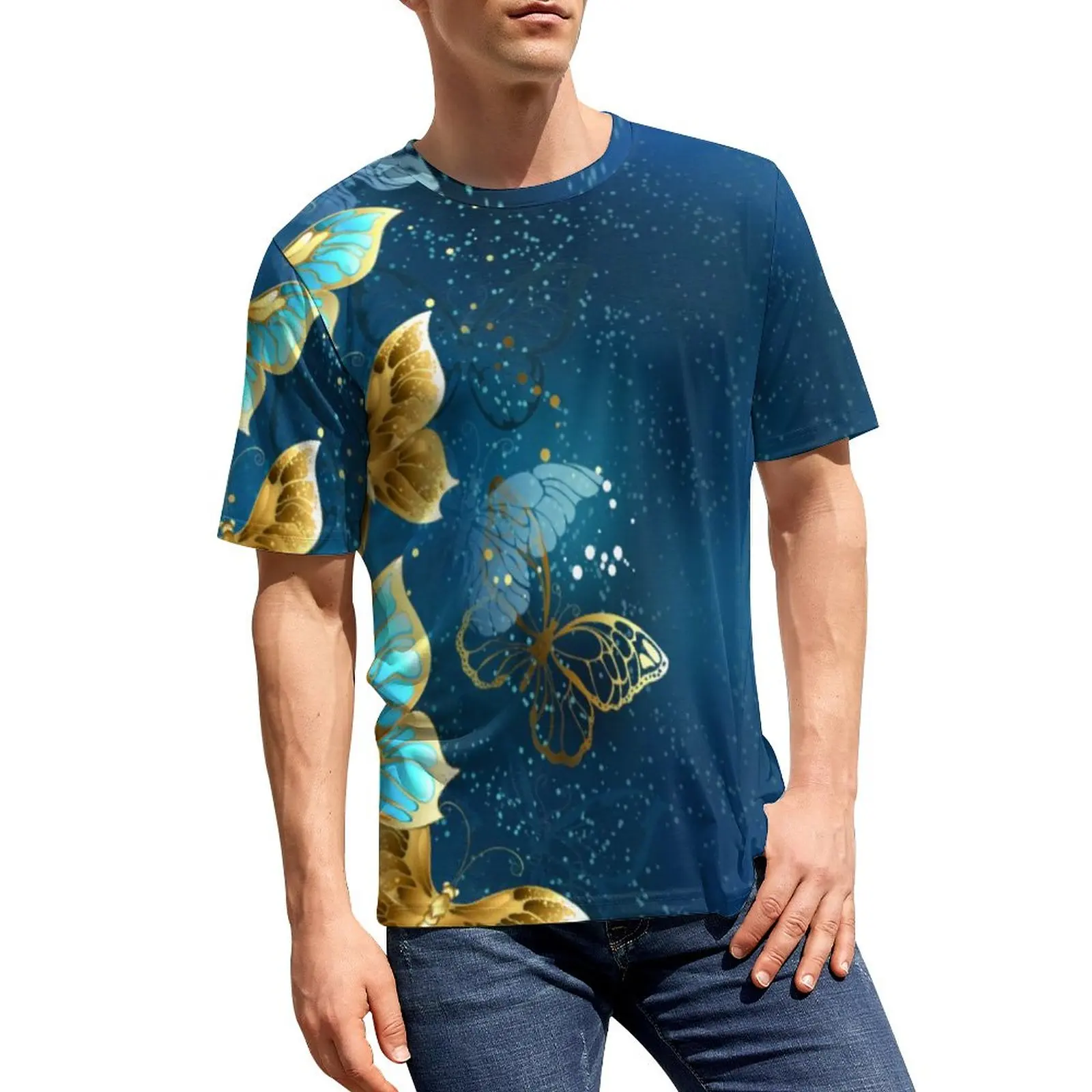 

Retro Steampunk T-Shirt Golden Butterflies Fashion T-Shirts Mens Aesthetic Tshirt Summer Short Sleeve Print Clothing 4XL 5XL 6XL