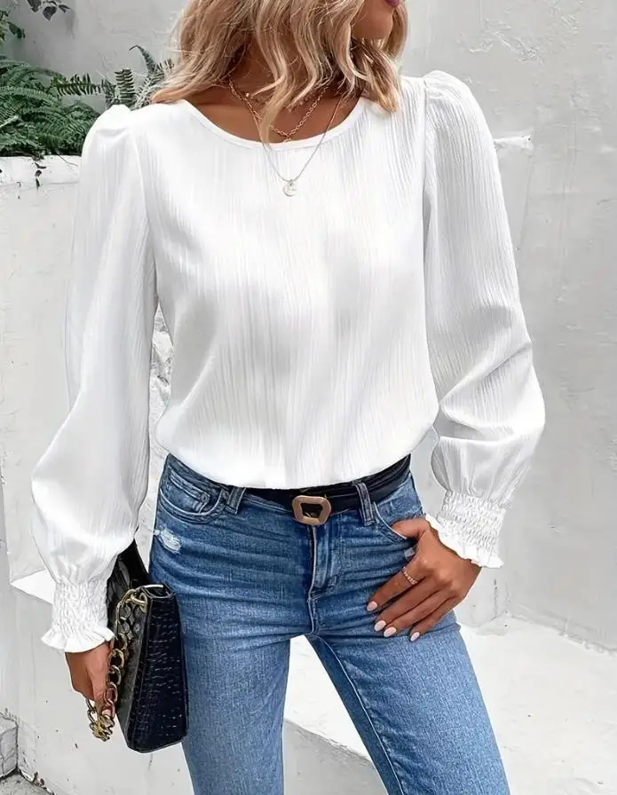 Elegant Long Sleeve Shirt for Woman Autumn Minimalist Solid Color Fashion Round Neck Top Female Clothing Temperament Top Women
Elegant Long Sleeve Shirt for Woman Autumn Minimalist Solid Color Fashion Round Neck Top Female Clothing Temperament Top Women