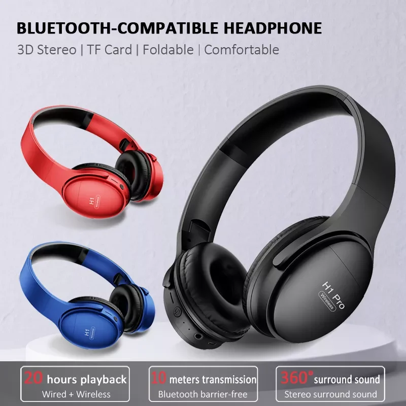 H1 Pro Bluetooth-Compatible Headphones Wireless Eearphone with Mic Hands-free HIFI Stereo BT5.0 Over-Ear Headset support TF Card
H1 Pro Bluetooth-Compatible Headphones Wireless Eearphone with Mic Hands-free HIFI Stereo BT5.0 Over-Ear Headset support TF Card