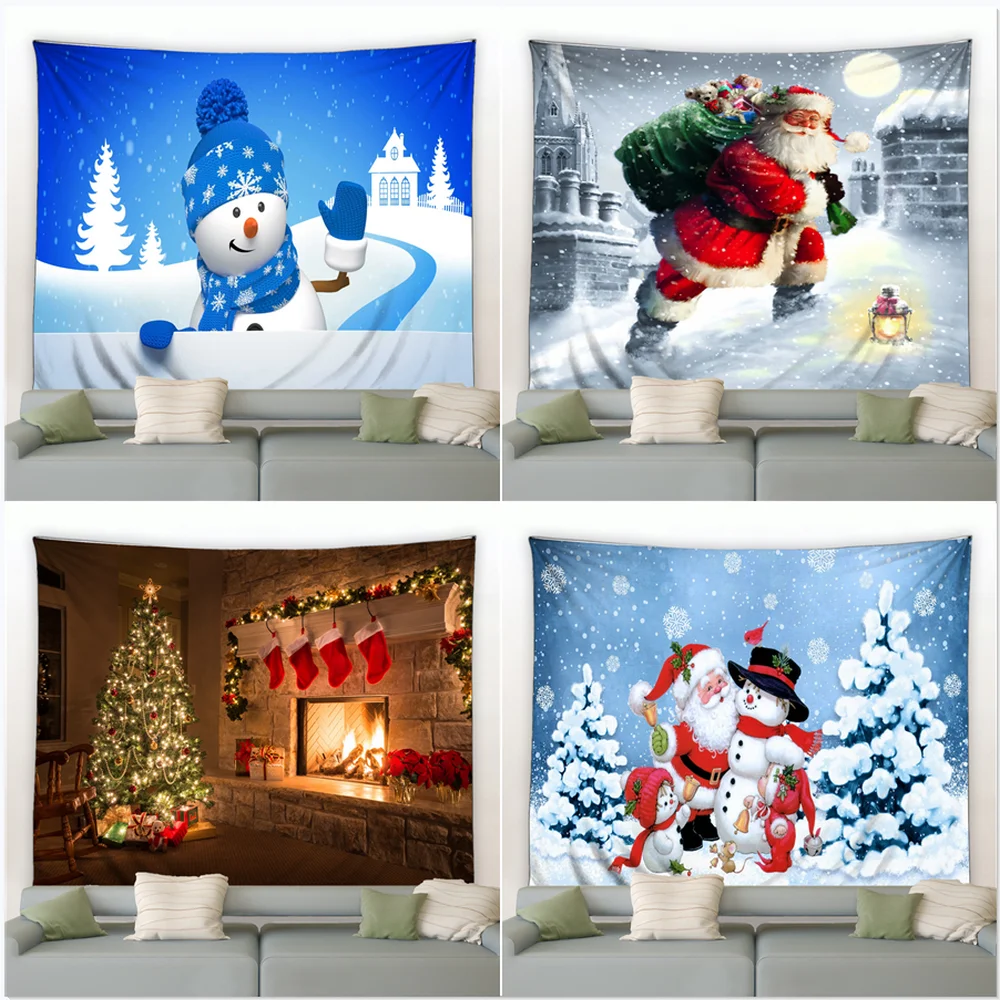 

Home decoration christmas snowman santa reindeer fireplace winter night wall tapestry christmas tree tapestry 230x180cm tapiz