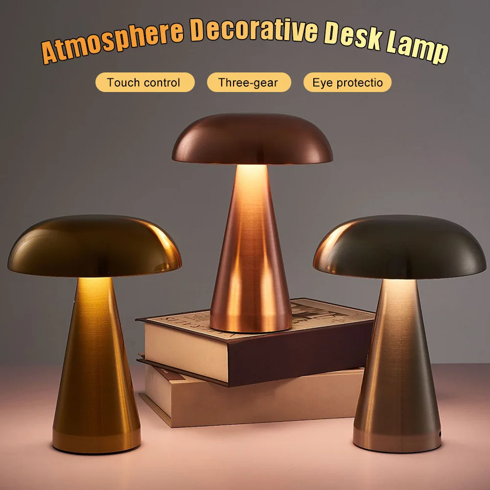 Mushroom Bedside Table Lamp USB Rechargeable LED Night Lamp Bedside Light 3 Color Touch Dimmable Metal Lamp Living Bedroom Decor
Mushroom Bedside Table Lamp USB Rechargeable LED Night Lamp Bedside Light 3 Color Touch Dimmable Metal Lamp Living Bedroom Decor