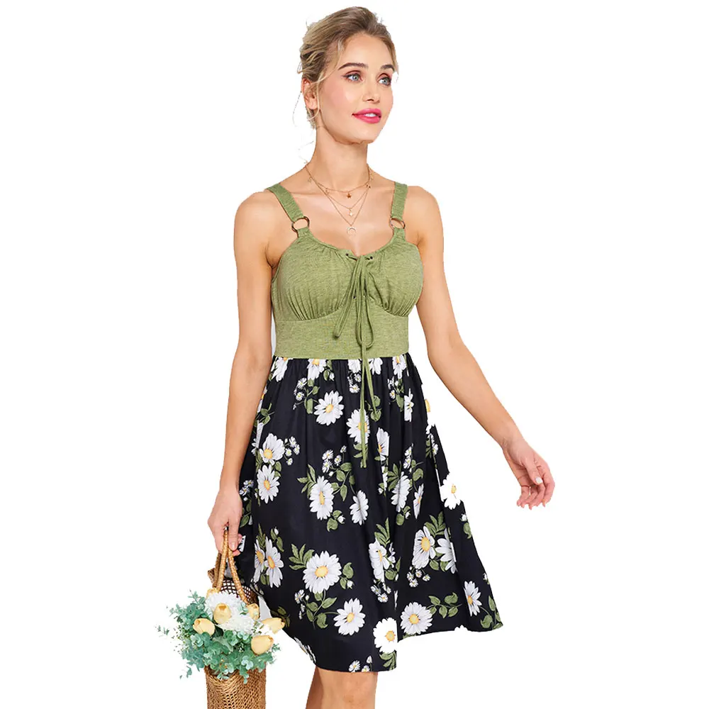 Dressfo Print Mini Dress Scoop Neck Colorblock Daisy Leaf Summer Dresses Sleeveless A-Line Lace Up Strap Floral Casual Dress
Dressfo Print Mini Dress Scoop Neck Colorblock Daisy Leaf Summer Dresses Sleeveless A-Line Lace Up Strap Floral Casual Dress