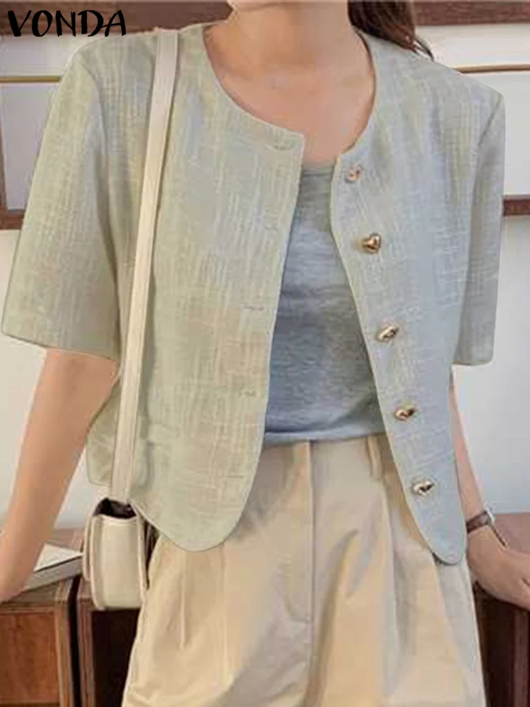 Элегантные повседневные топы 2023 VONDA, женский летний Блейзер, Модные свободные однотонные Блузы с коротким рукавом и пуговицами в форме сердца, уличный костюм
Элегантные повседневные топы 2023 VONDA, женский летний Блейзер, Модные свободные однотонные Блузы с коротким рукавом и пуговицами в форме сердца, уличный костюм