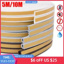 5M/10M Door Window Seal Strip DIEP Self-adhesive Acoustic Foam Sealing Strip Tape Insulation Windproof Rubber Weatherstrip