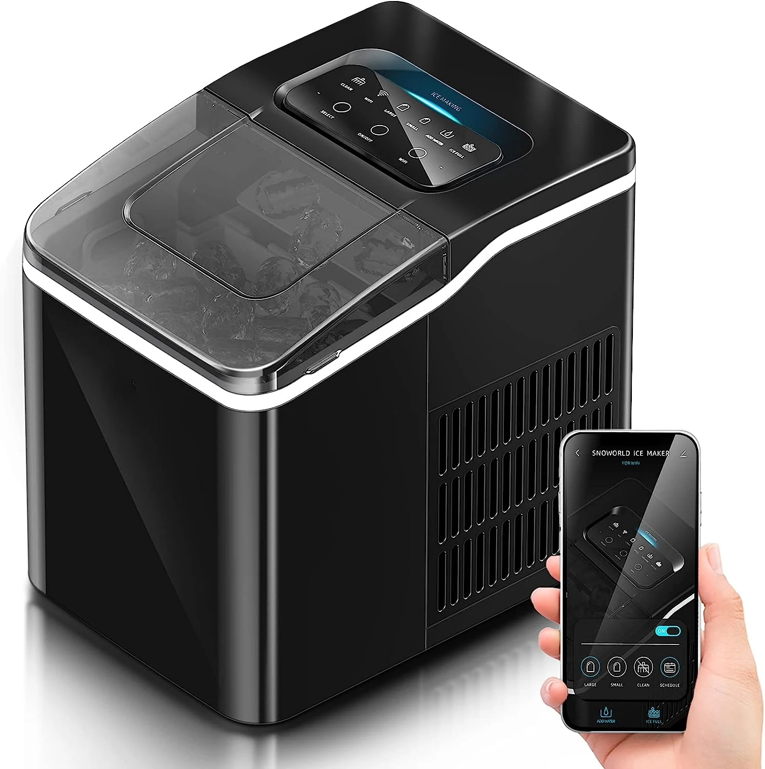 Ice Maker Machine Countertop, with App Remote Control and Self-Cleaning Function, 9 Ice Cubes Ready in 8 Minutes, 26lbs Ice Cub
Ice Maker Machine Countertop, with App Remote Control and Self-Cleaning Function, 9 Ice Cubes Ready in 8 Minutes, 26lbs Ice Cub